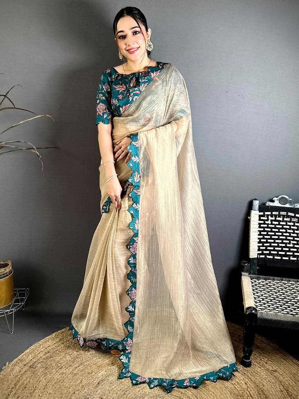 Heritage Printed Silk Cutwork Border Saree