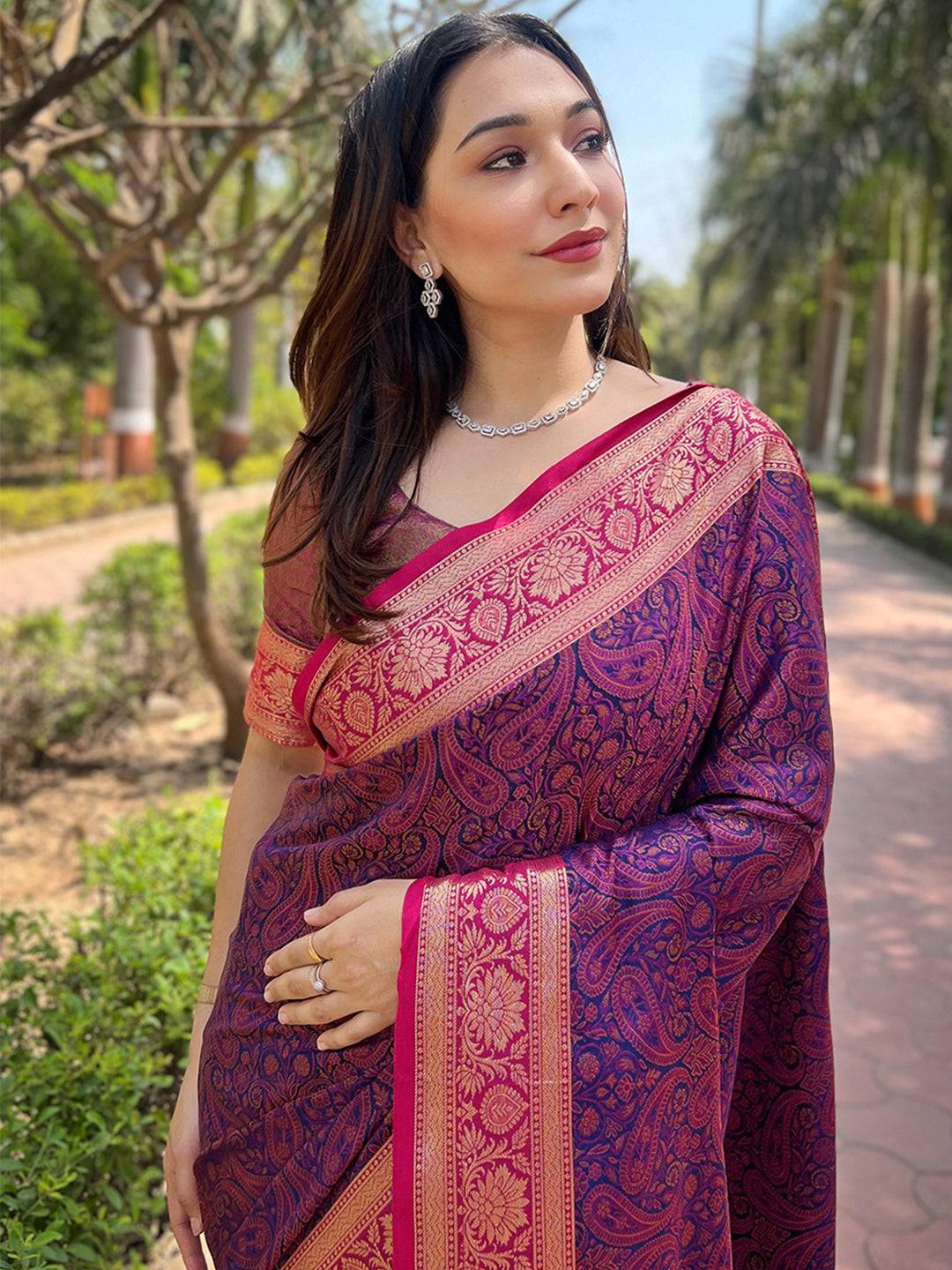 Violet Paisley Silk Saree