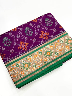 Wine Pochampally Patola Soft Silk Saree