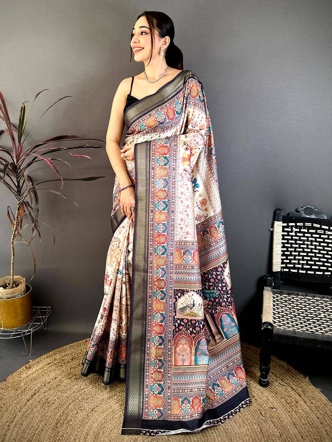 Stylish Pashmina Print Tussar Ghichaa Saree