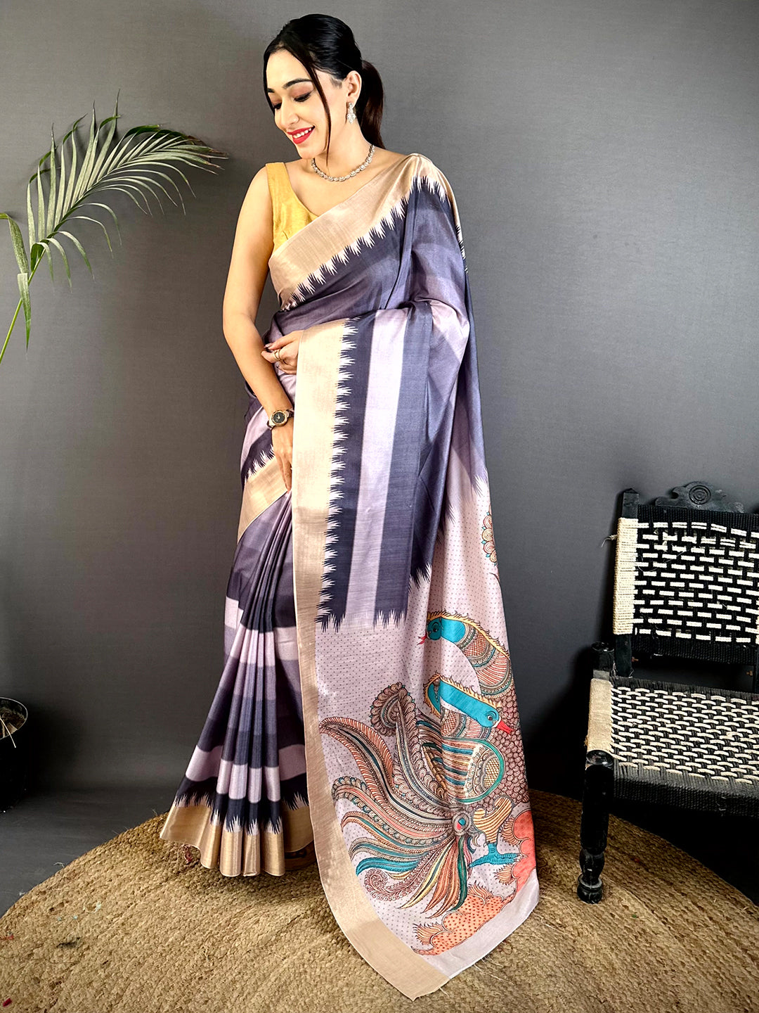 Radiance Tussar Kalamkari Pallu Saree