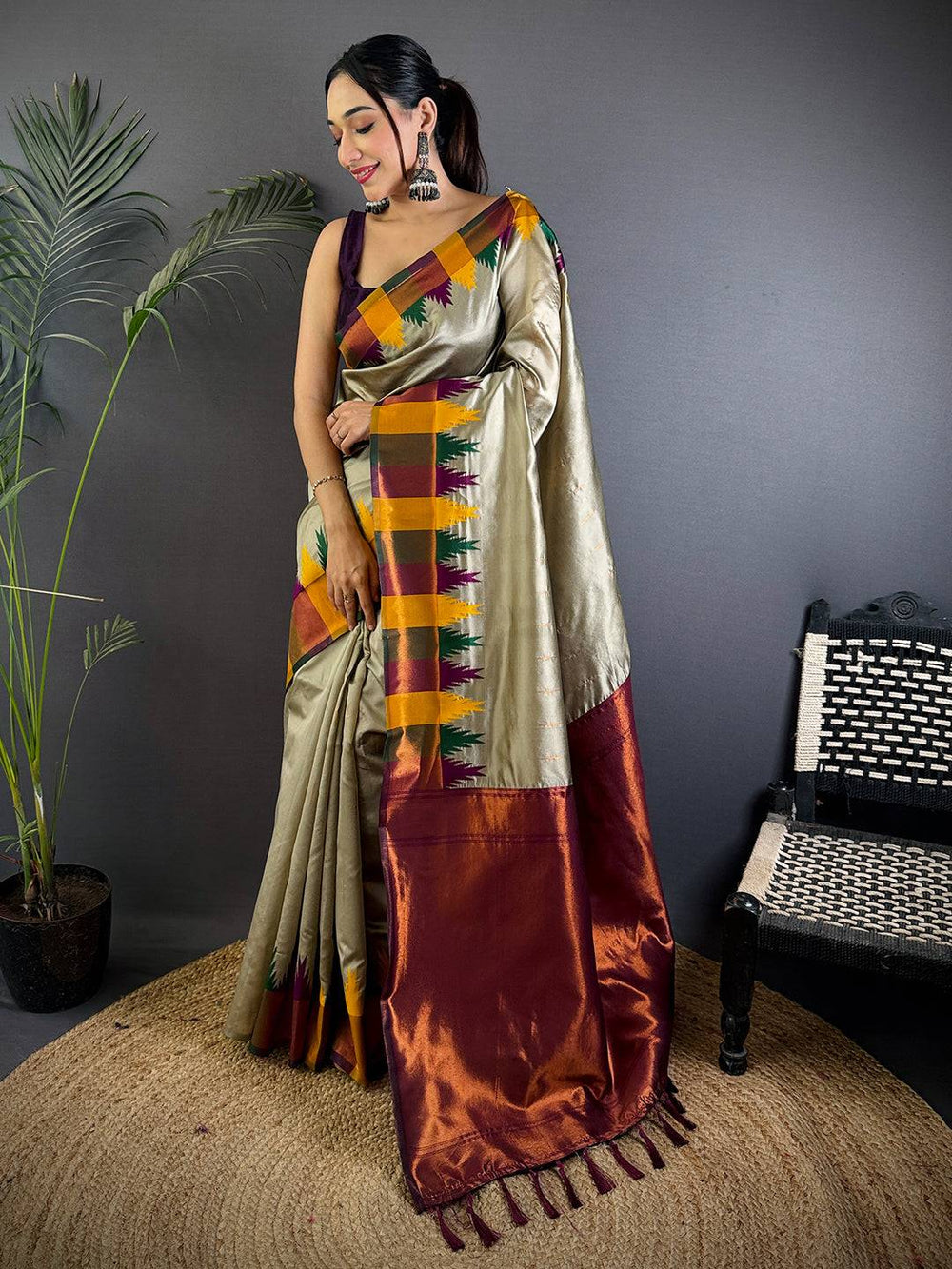 Pista Copper Radiance Katan Silk Saree