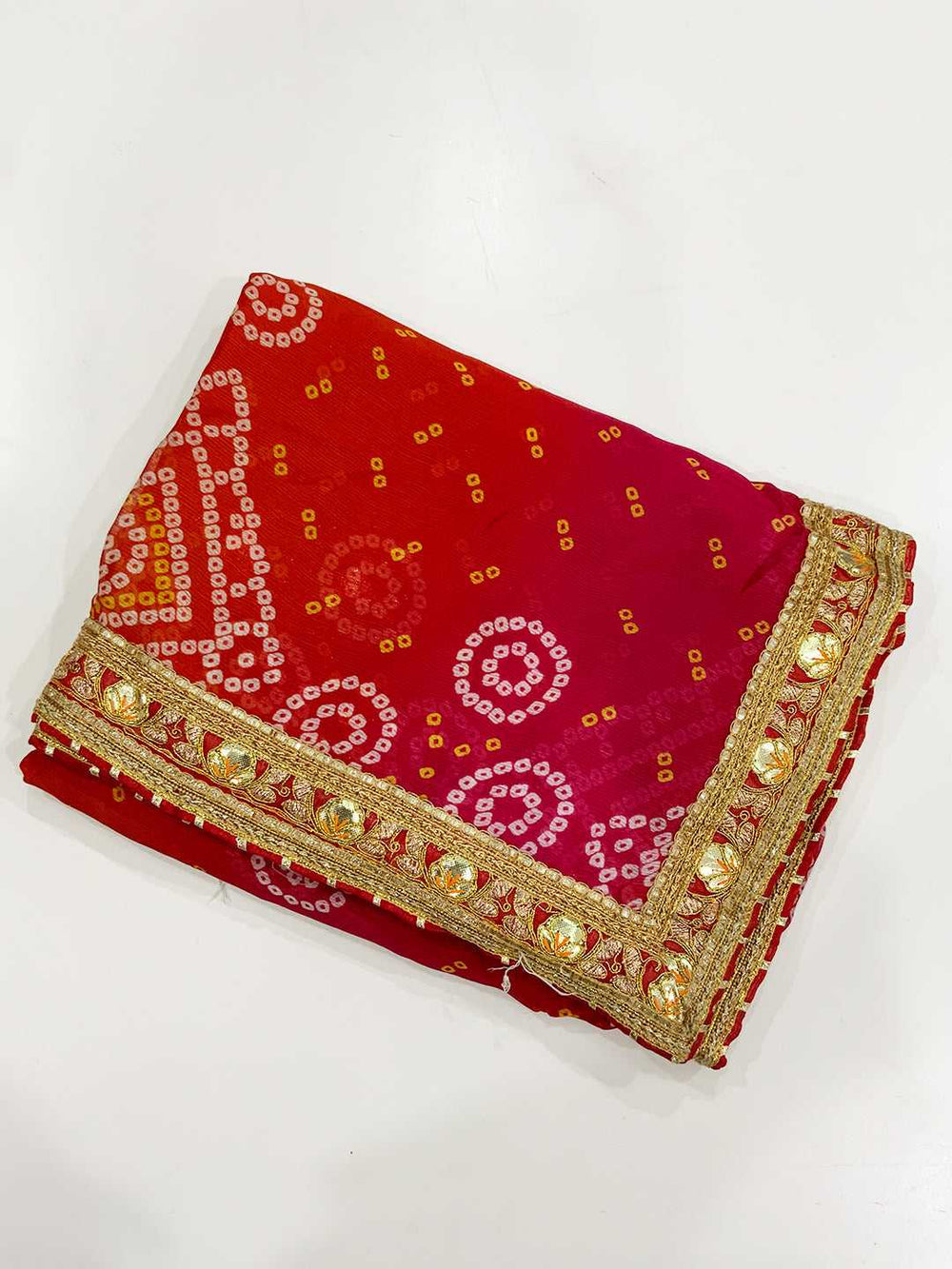 Radiant Foil Work Bandhej Chiffon Saree