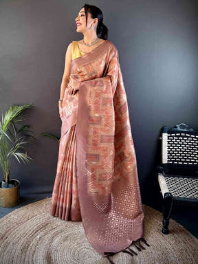 Brown Banarasi Silk Katan Geometric Saree

