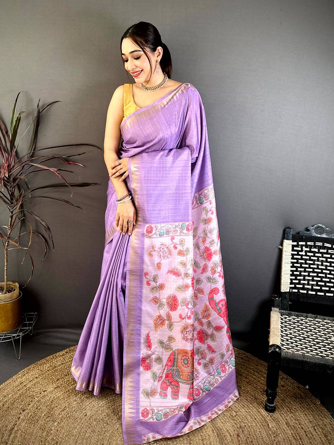 Opulent Lavender Kalamkari Pallu Saree

