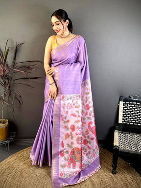 Opulent Lavender Kalamkari Pallu Saree

