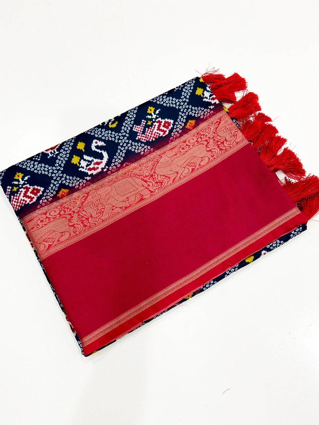 Vibrant Navy Blue Banarasi Kalamkari Silk Saree