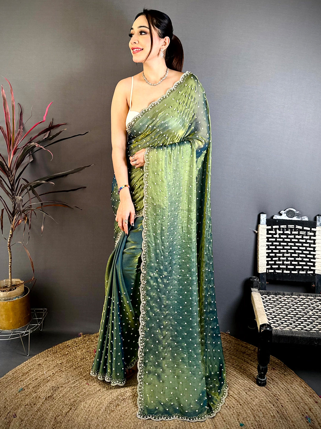 Royal Pearl Zircon Embellished Saree