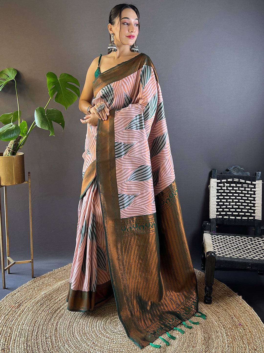 Muvel Tussar Silk Zari Weaving Ikkat Saree

