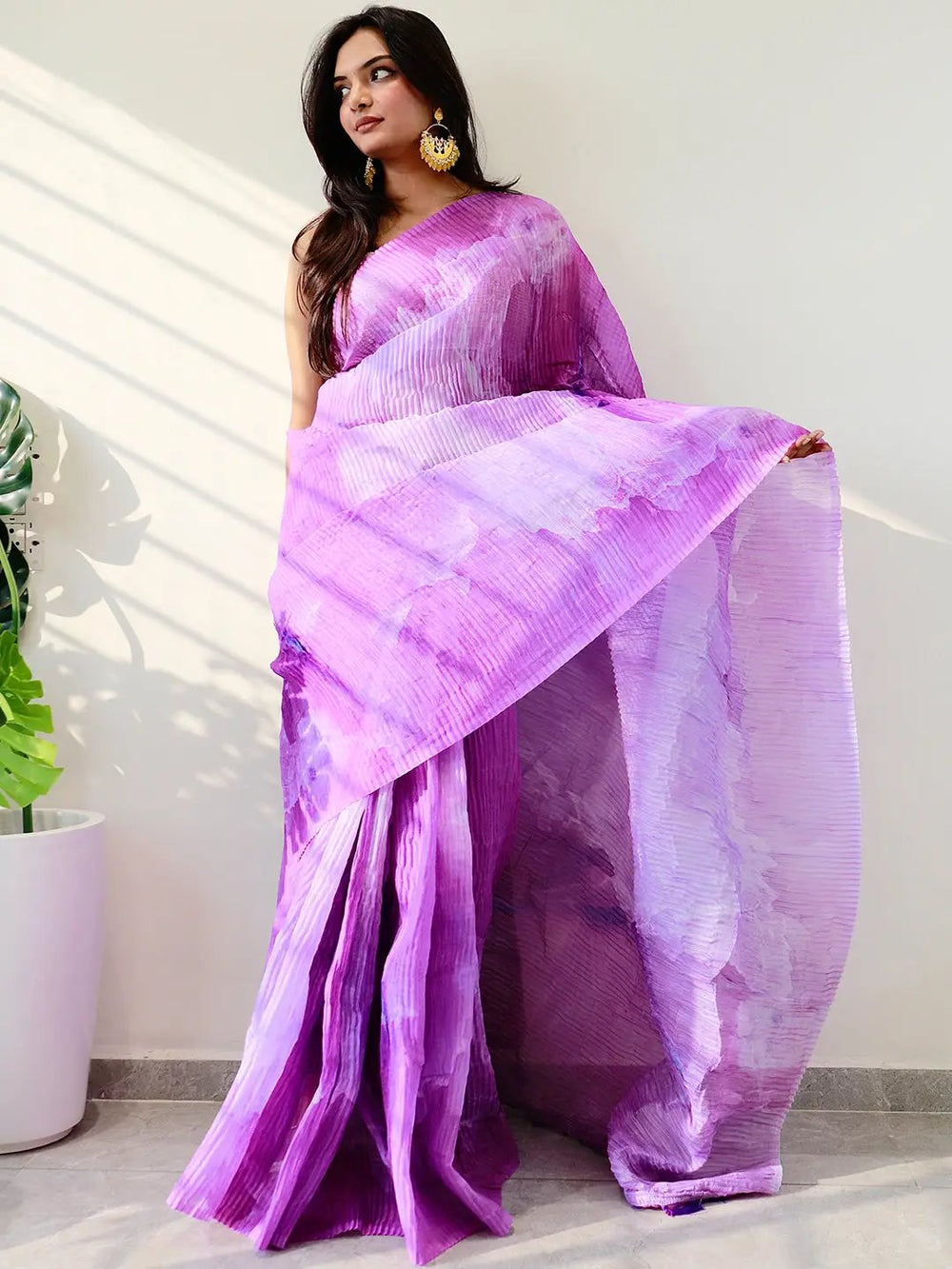 Multicolor Print Bollywood Design Crash Saree 