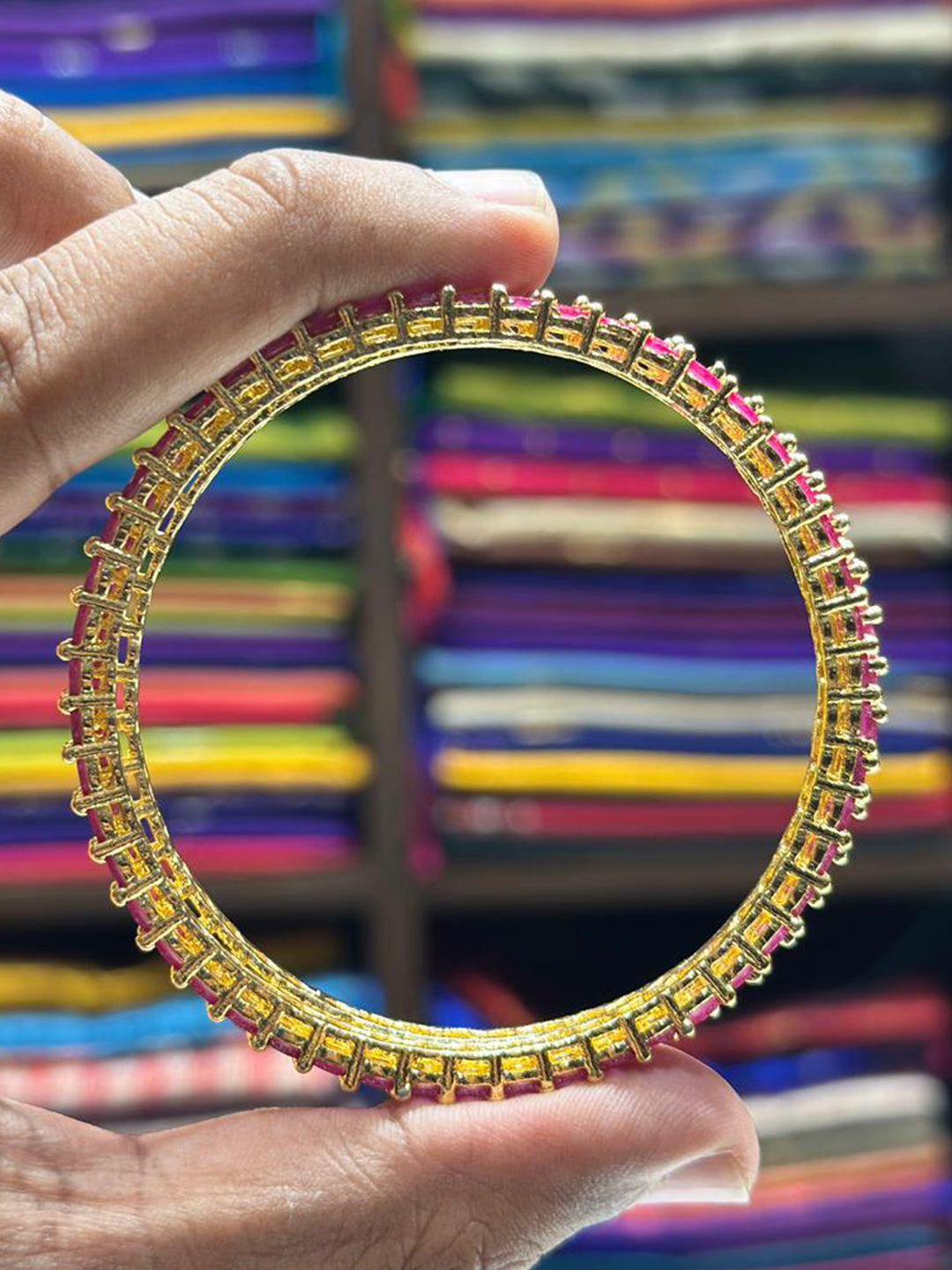 Classic Ruby Line Gold Bangle