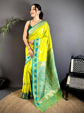 Lime Green Soft Silk Kanjivaram Saree