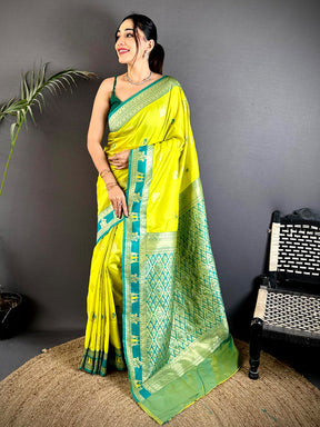 Lime Green Soft Silk Kanjivaram Saree