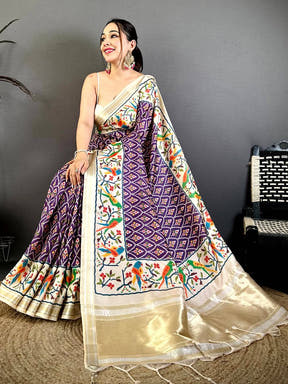 Purple Patola Digital Kanchi Silk Saree
