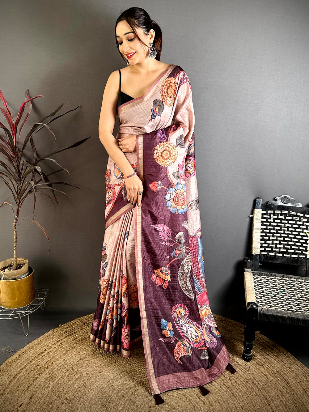 Opulent Soft Tussar Kalamkari Saree
