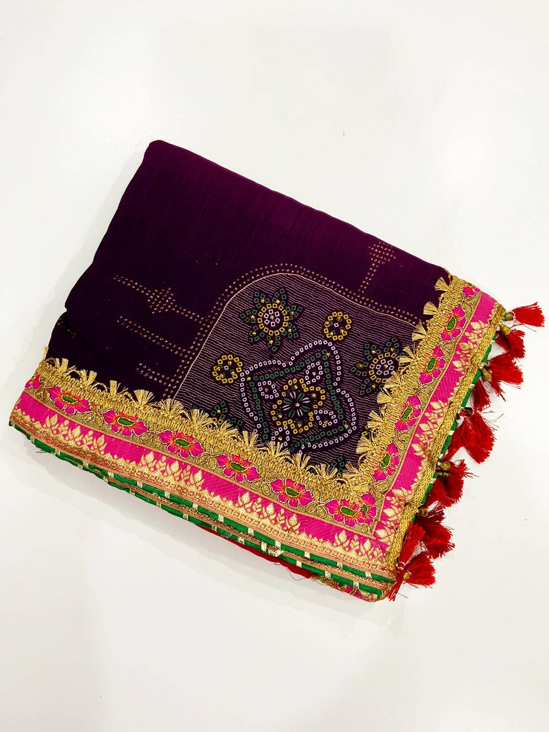 Elegant Chinnon Chiffon Bandhej Saree