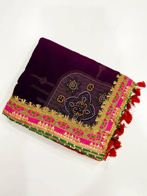 Elegant Chinnon Chiffon Bandhej Saree