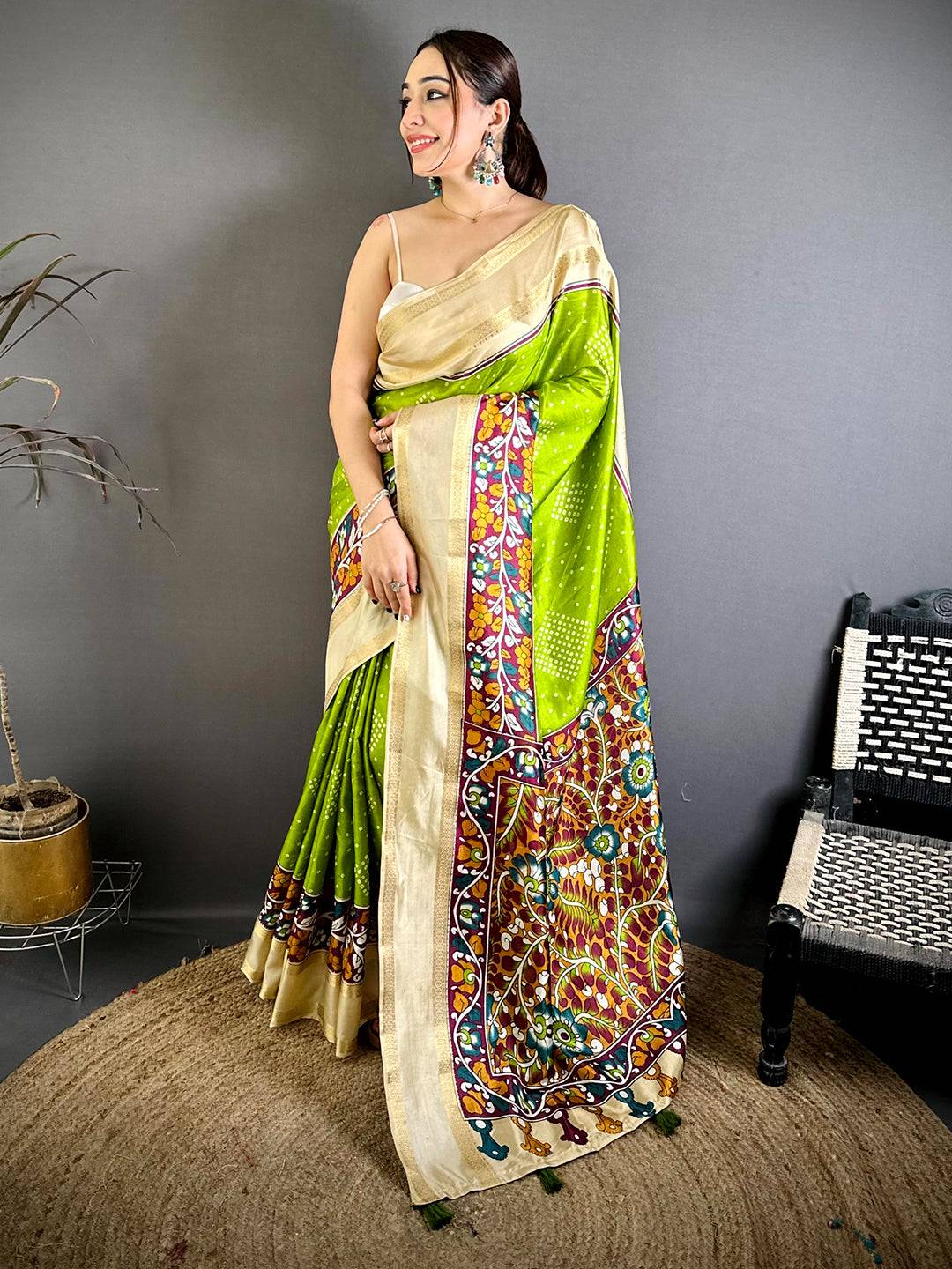 Classic Bandhej Print Dola Silk Saree
