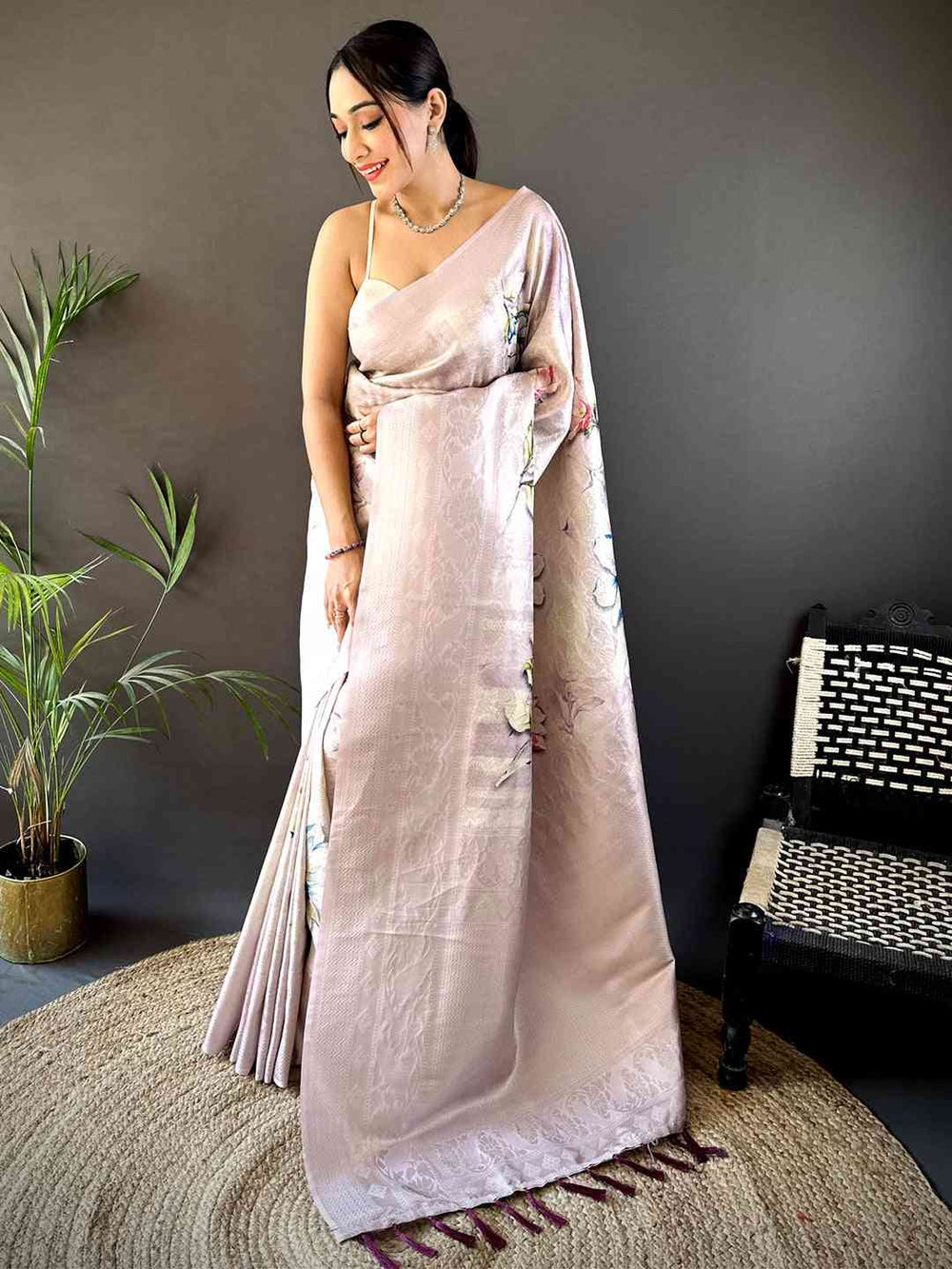 Blush Pink Kanjivaram Digital Silk Saree
