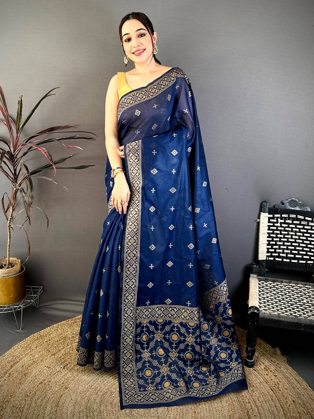 Royal Blue Soft Katan Thread Work Saree