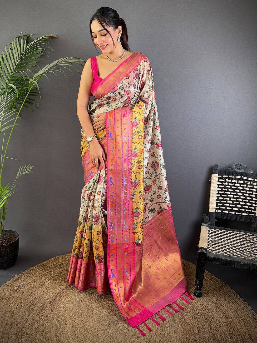 Radiance Kalamkari Printed Tissue Saree

