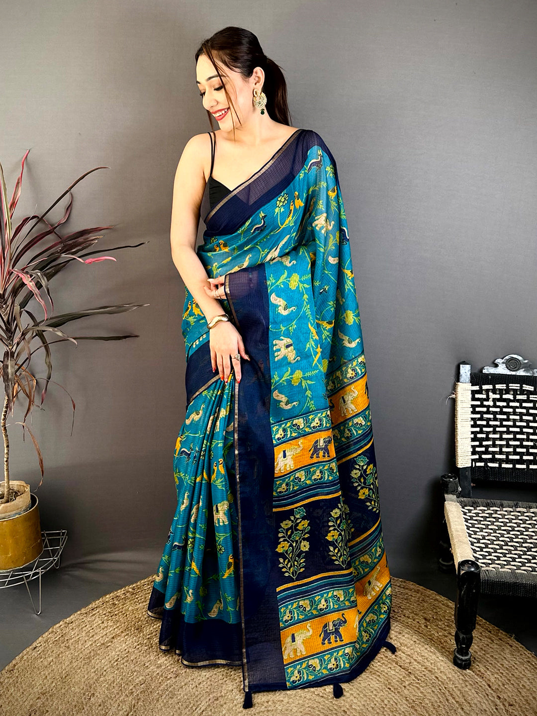 Rama Kota Doriya Block Print Saree