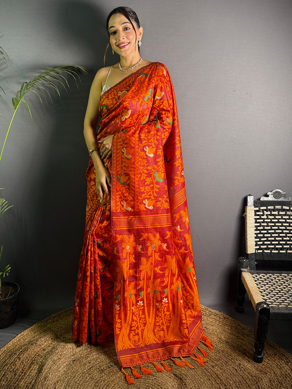 Maroon Colour Dhakai Jamdani Light Weight Cotton Silk Saree