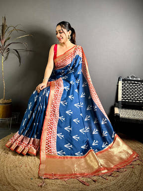 Classic Ikkat Gaji Lakda Patta Silk Saree