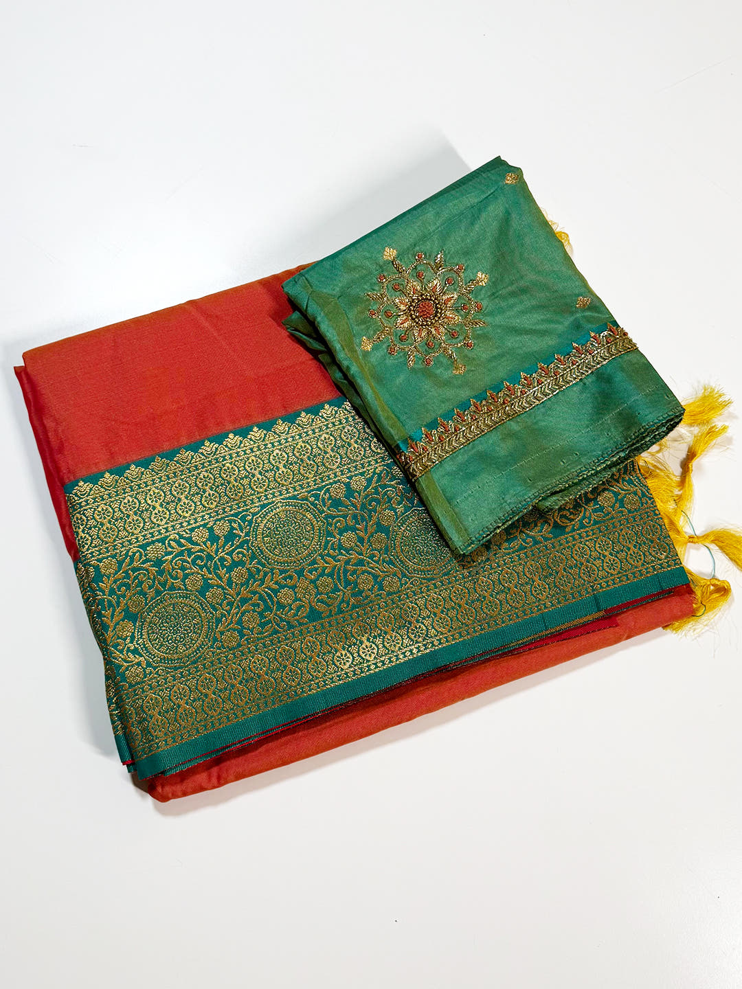 Radiance Two Tone Soft Silk Saree With Maggam Blouse