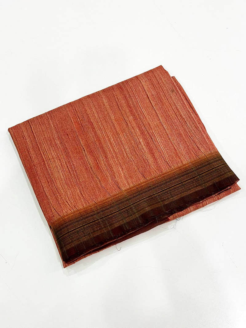 Rust Orange Tussar Ghicha Print Saree