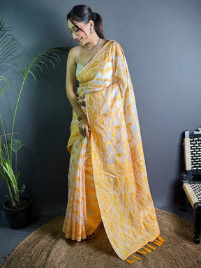 Ethereal Yellow Dhakai Jamdani Silk Saree