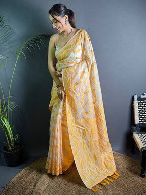 Ethereal Yellow Dhakai Jamdani Silk Saree