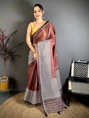 Classic Stripe Linen Chanderi Saree