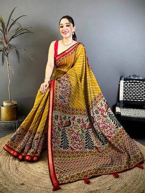 Stylish Mul Cotton Ikkat Pochampally Print Saree
