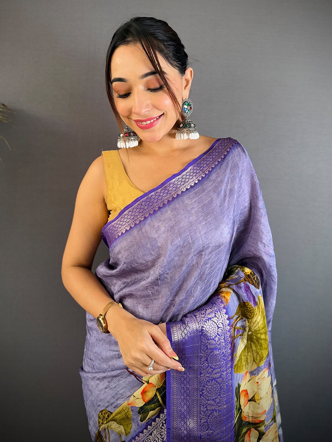 Lavender Viscose Kanchi Pattu Border Saree