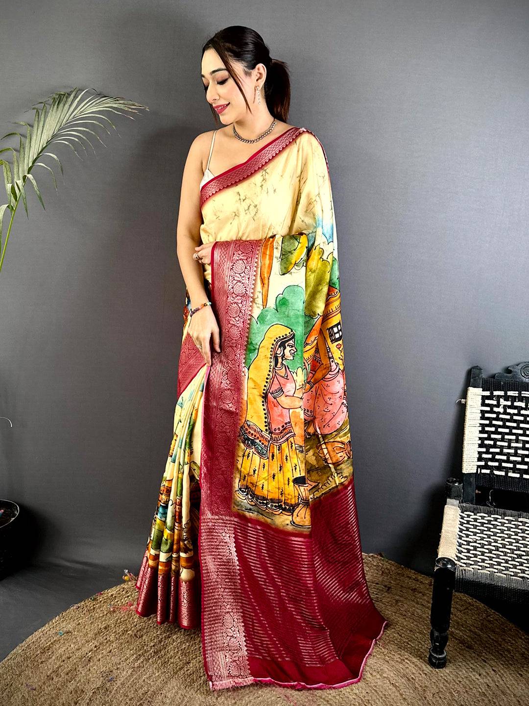 Stylish Self Zari Chex Viscose Dola Saree