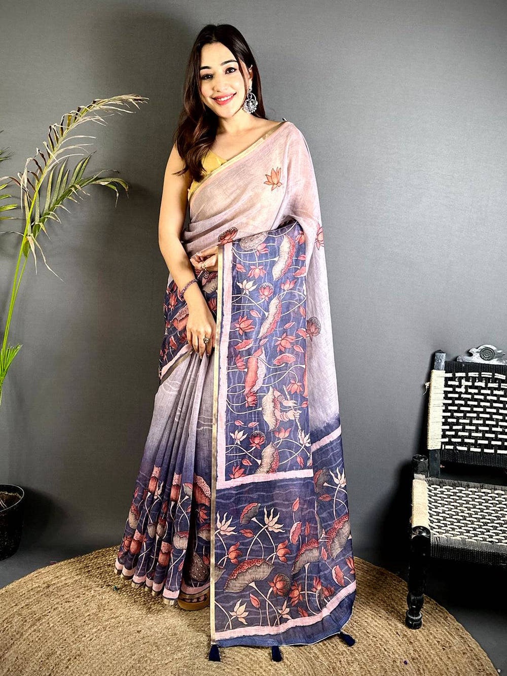 Heritage Floral Linen Tissue Saree