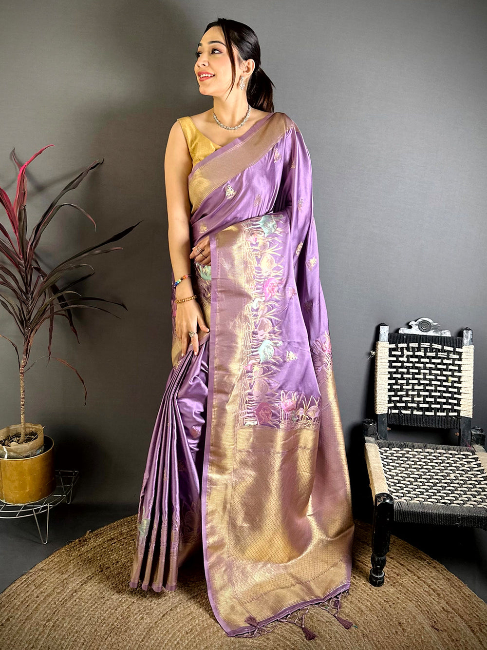 Opulent Minakari Satin Silk Saree