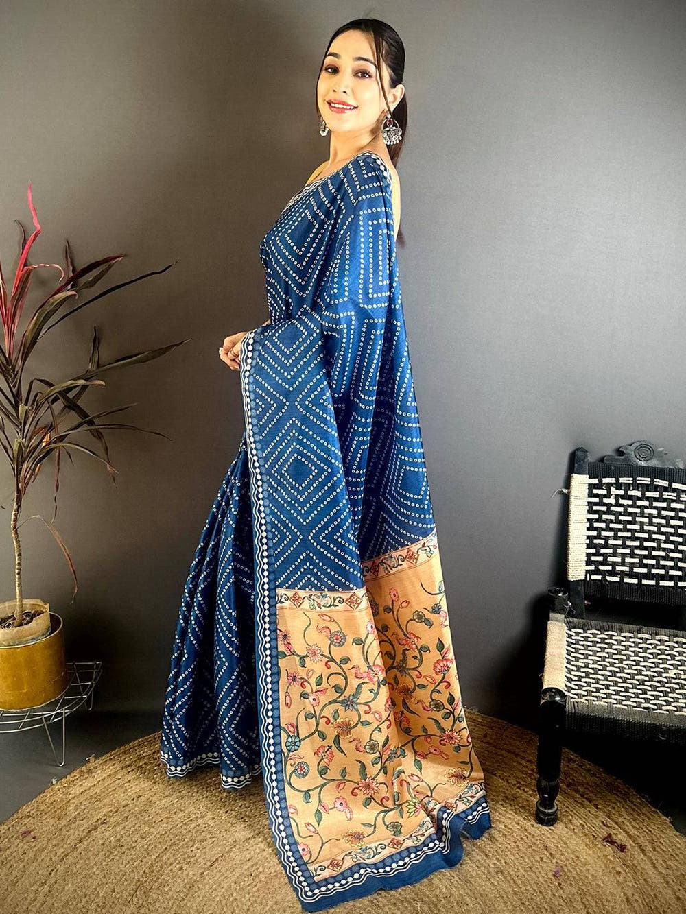Radiant Tussar Bandhej Kalamkari Saree