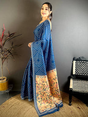 Radiant Tussar Bandhej Kalamkari Saree