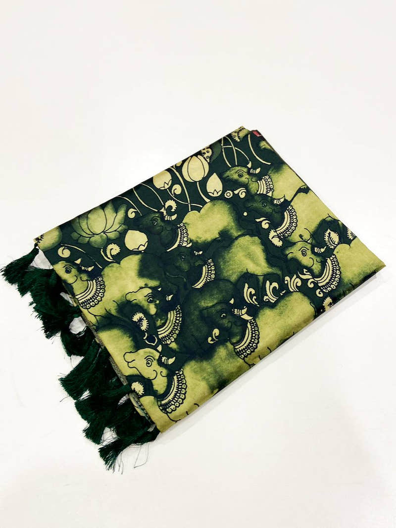 Olive Digital Kalamkari Banarasi Saree