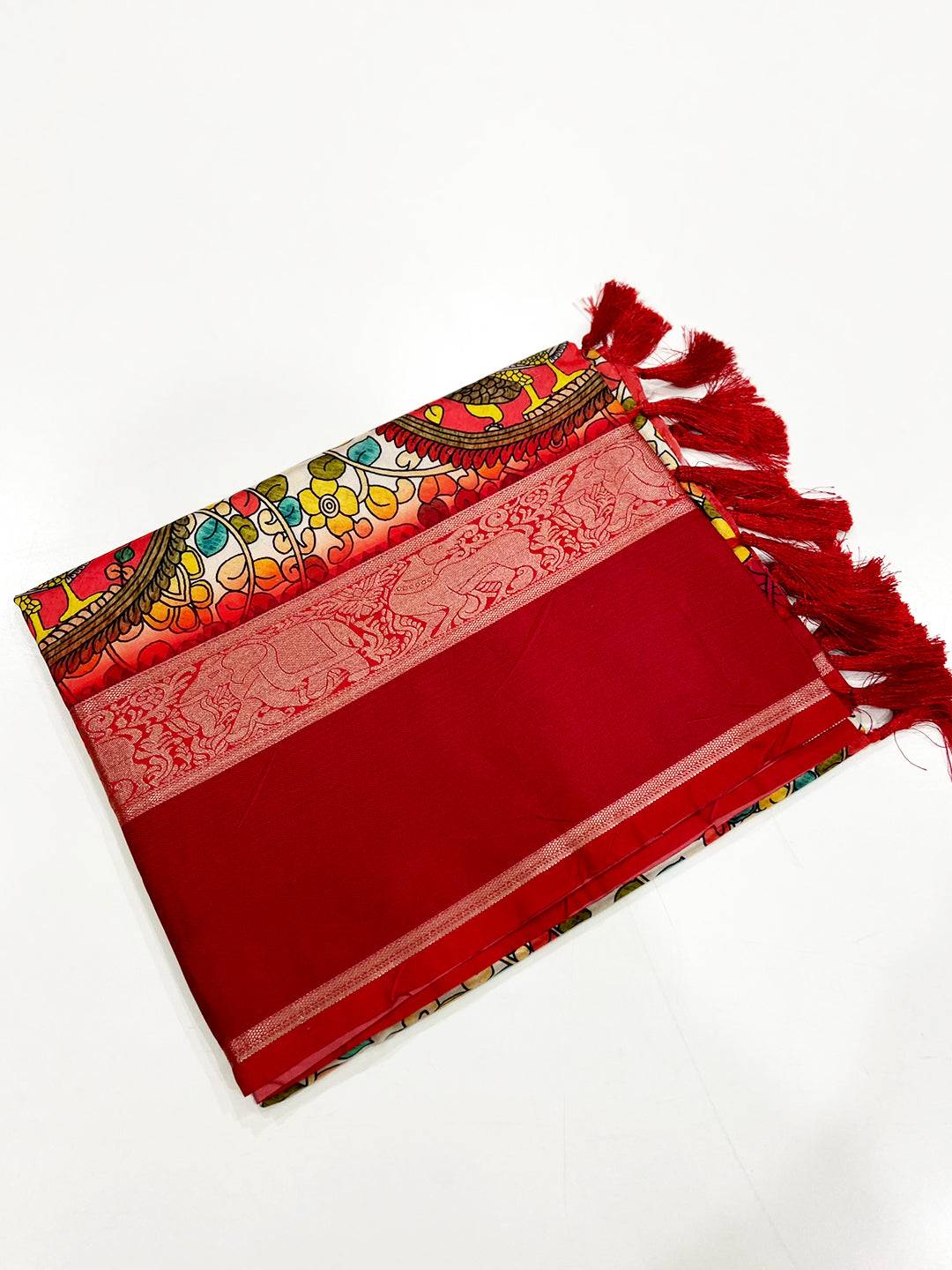 Vibrant Cream Banarasi Kalamkari Silk Saree