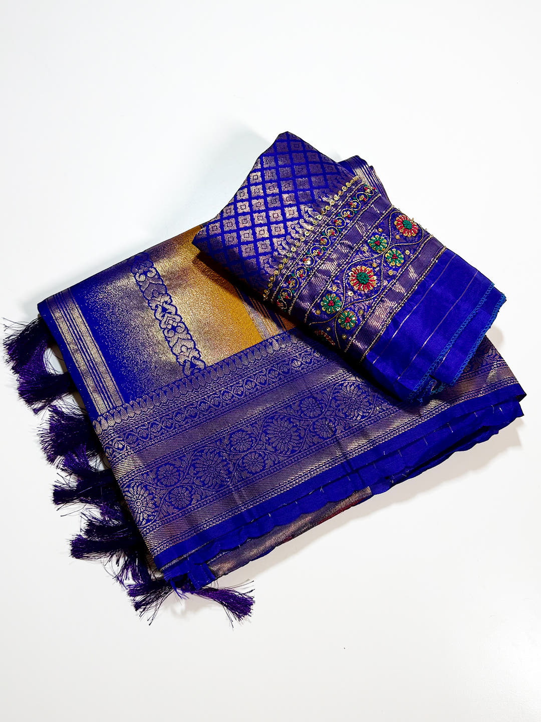 Regal Purple Stripes Banarasi Silk Saree With Maggam Blouse