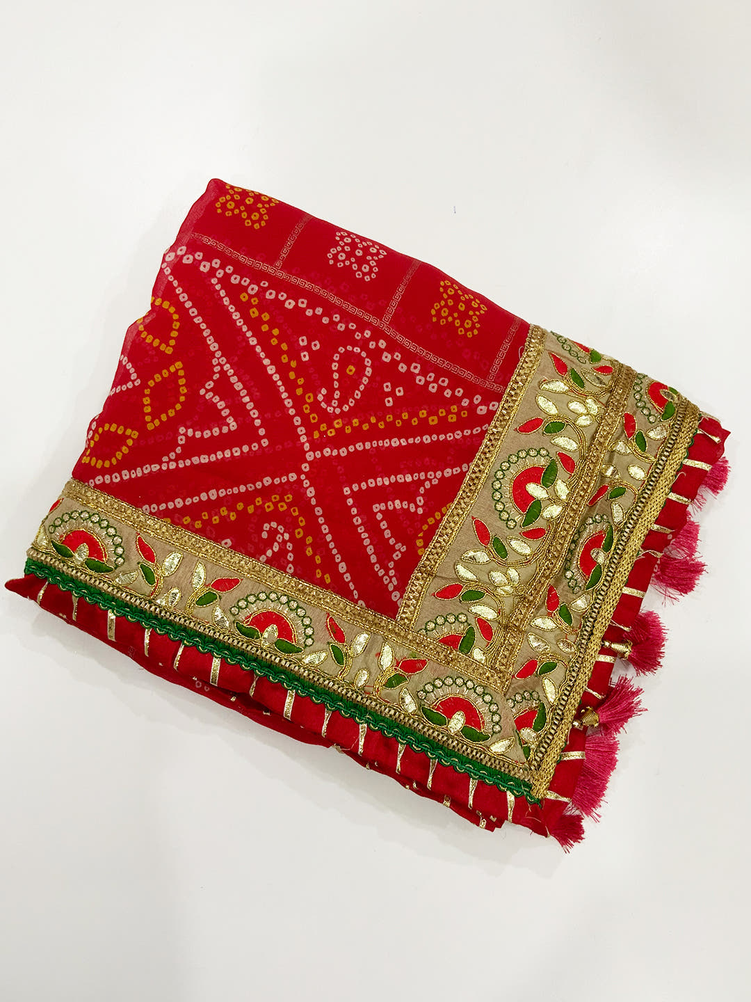 Bandhej Print Foil Work Festival Wear Saree