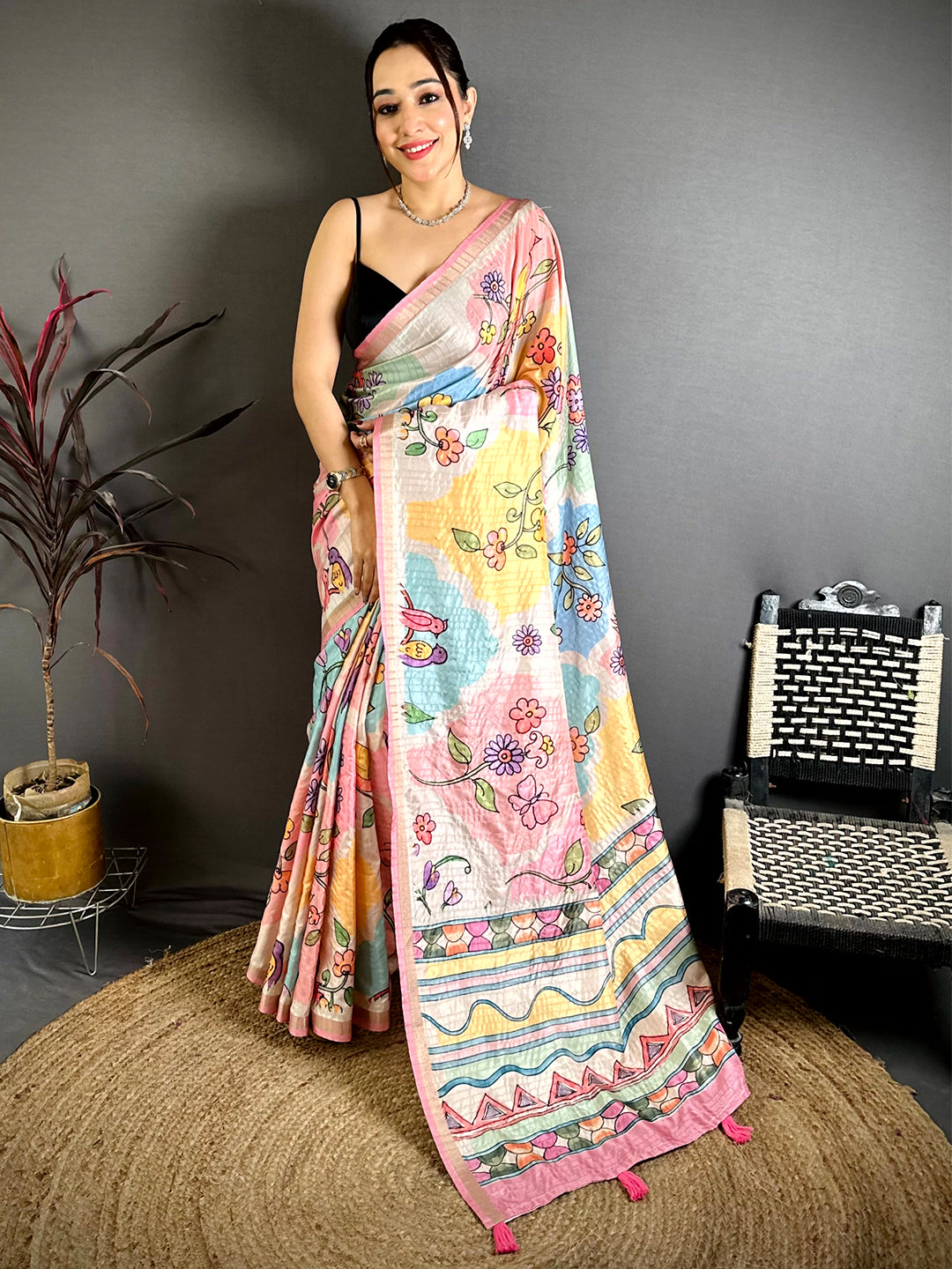 Regal Folk Art Tussar Ghicha Saree