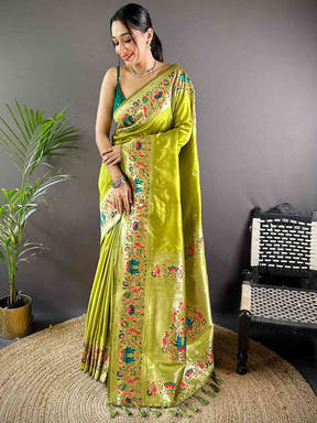 Pista Yevla Paithani Meenakari Saree
