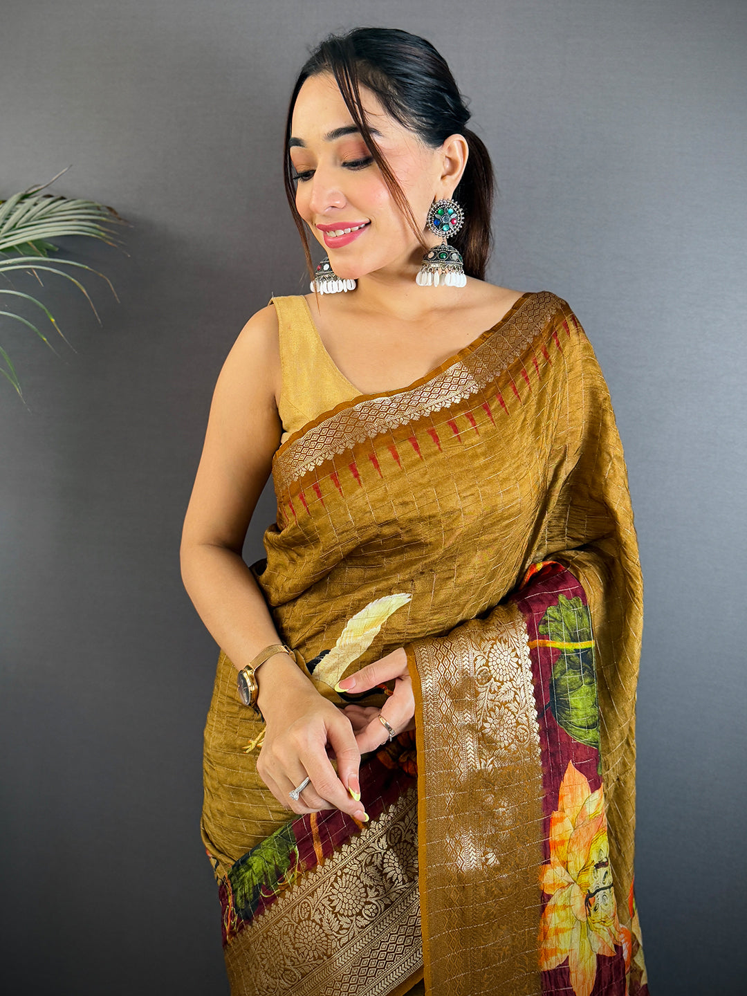 Elegant Golden Brown Kanchi Pattu Saree
