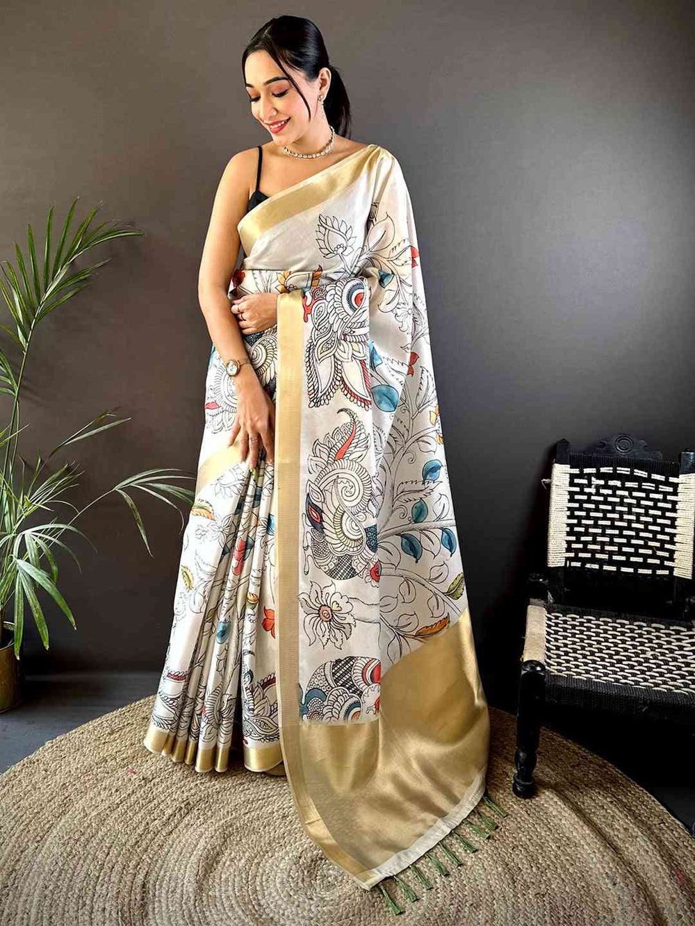 Radiant Pen Kalamkari Soft Tissue Silk Saree