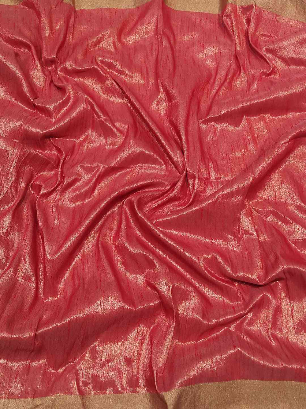 Soft red fabric of Kalamkari linen tissue saree.