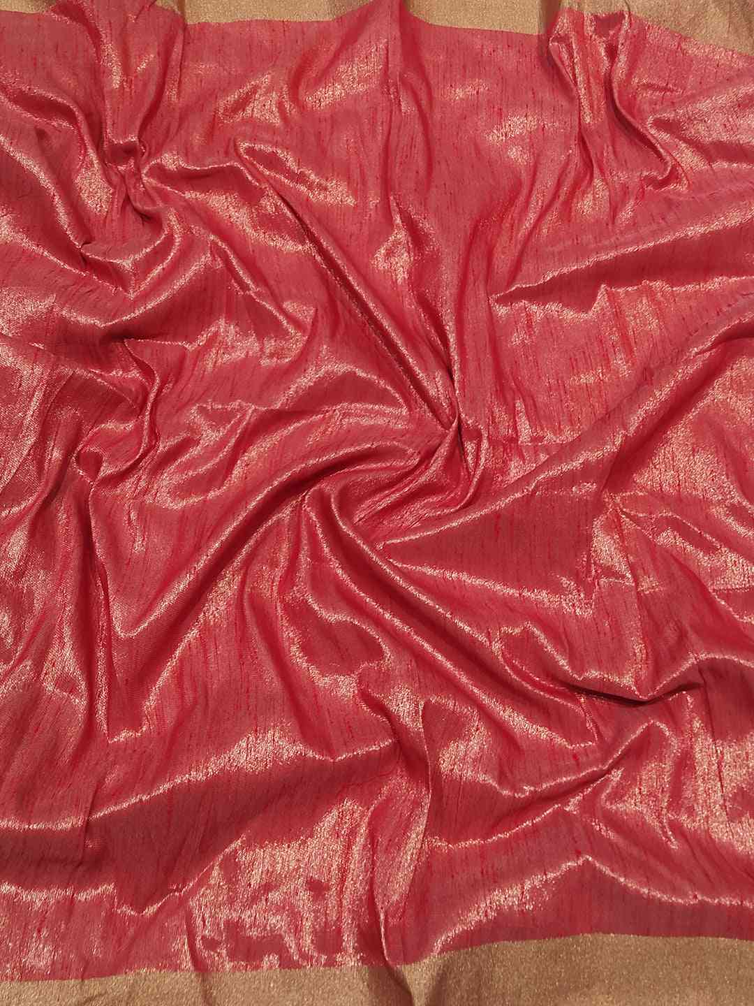 Soft red fabric of Kalamkari linen tissue saree.